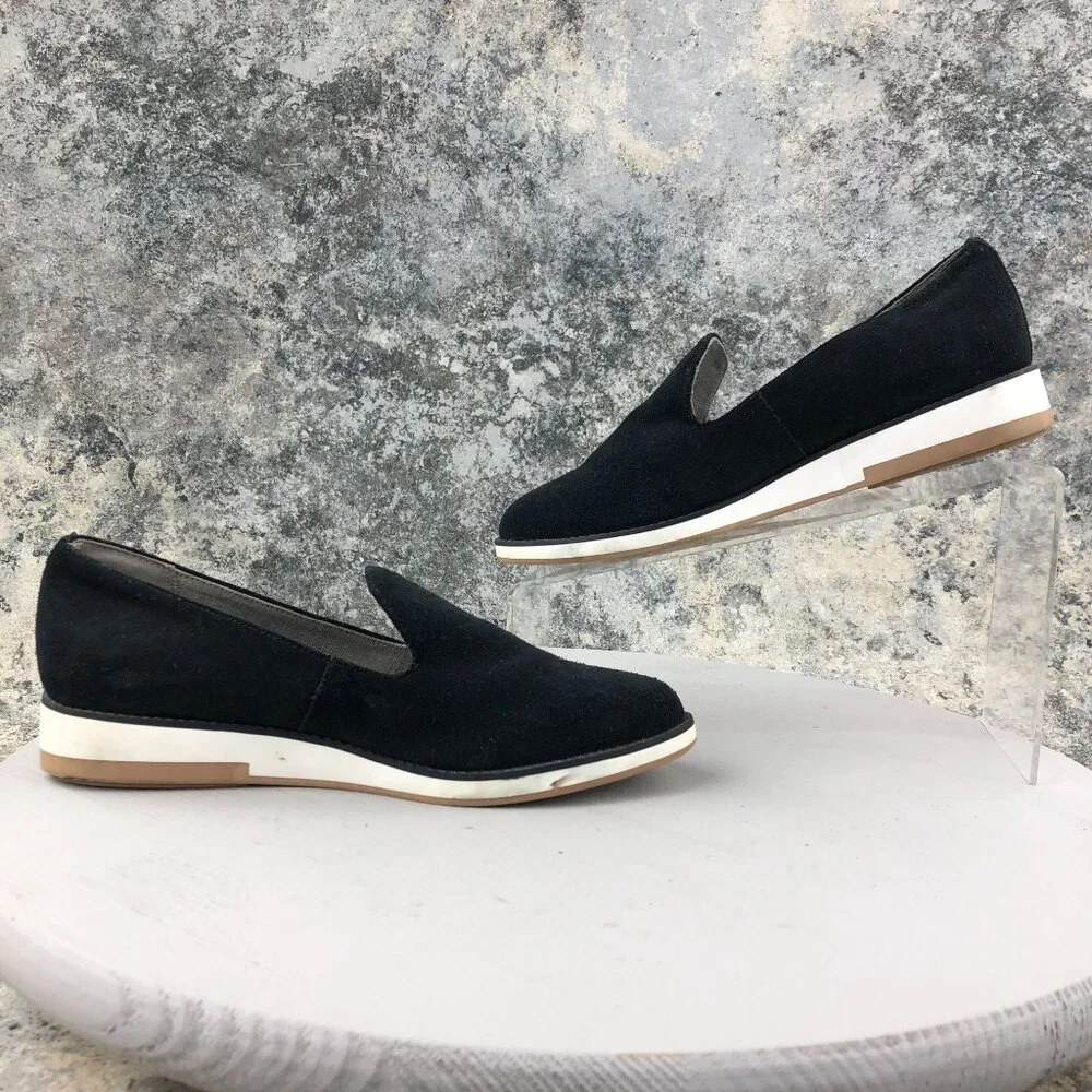 Com & Sens Women's Size 6.5 Shebby Black Suede Slip On Low Wedge Slip On Shoes